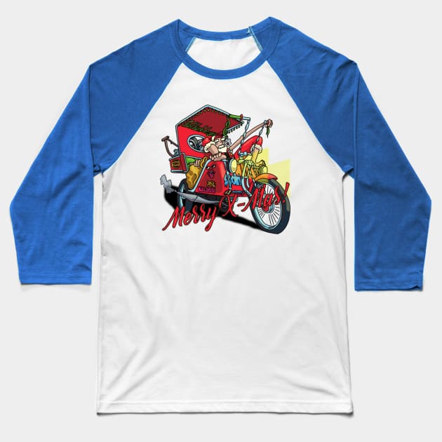 Moped Santa Baseball T-Shirt by FullTuckBoogie